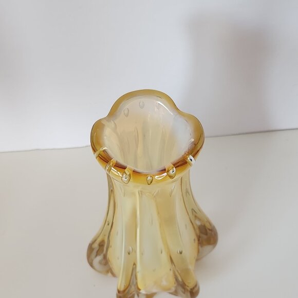 MURANO Italy Art Glass Yellow Opaline Vase Controlled Bubble Vintage 8.25" - Picture 2 of 12